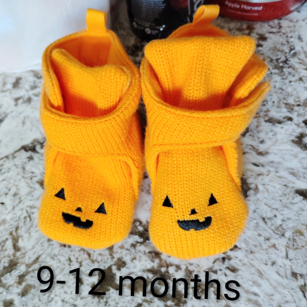 Orange Pumpkin Baby Booties